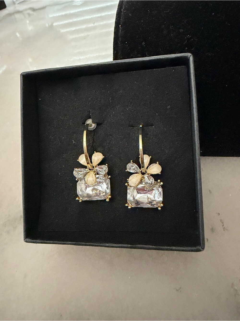 Gold Crystal Drop Earrings with Clear Gem Accents